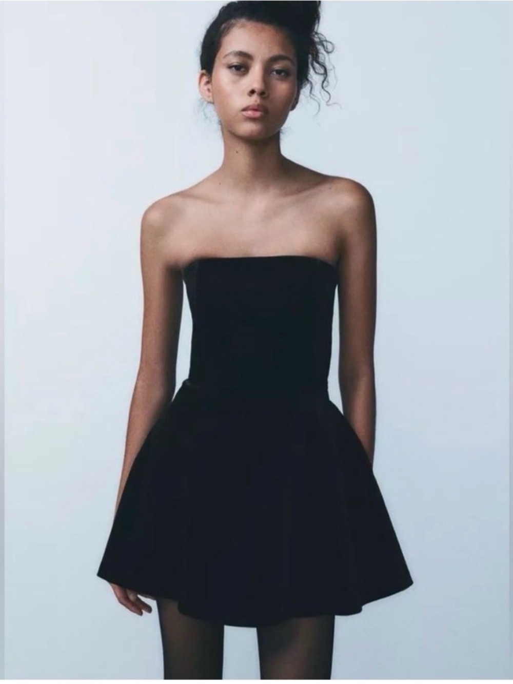 Zara Strapless Black Fit-and-Flare Mini Dress